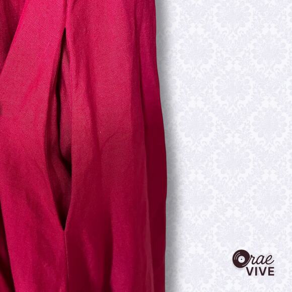 Son de Flor M Baltic Linen Midi Dress Marsala Red Long Sleeve Pockets - Picture 5 of 8